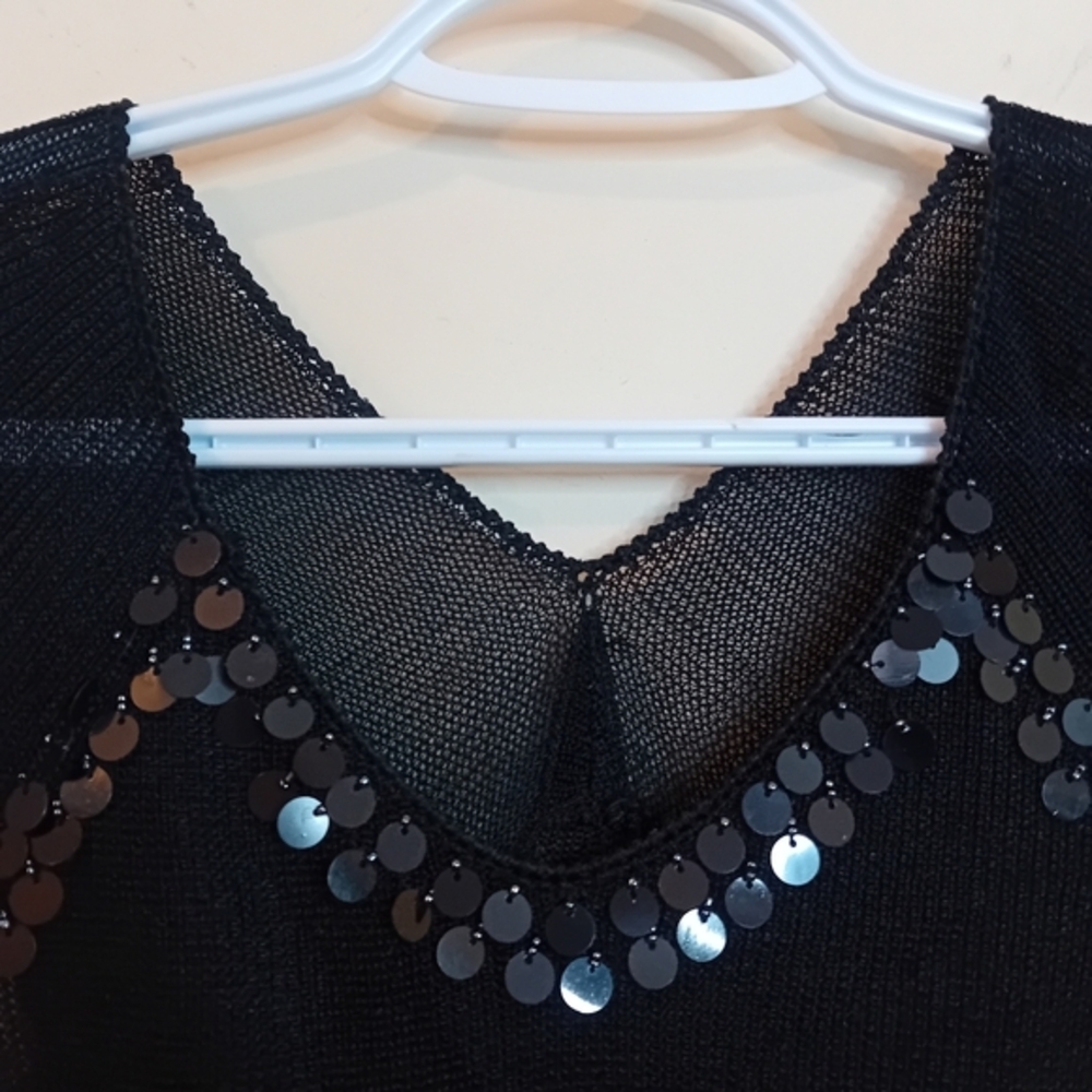 Women's Vintage 90s Knit See Through Half Sleeve V-Neck Top Sequins Fits Like S - Picture 10 of 11